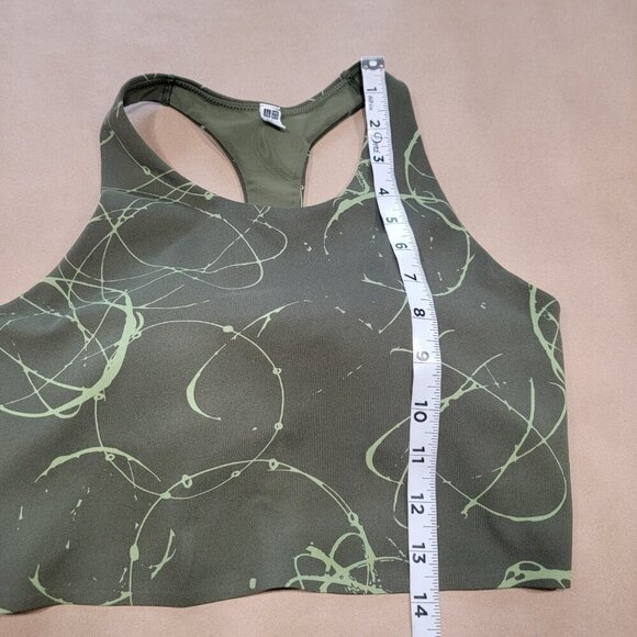 Uniqlo Size S Olive Green Abstract Pattern Wireless Bra Active Racer Back, EUC - Picture 5 of 8
